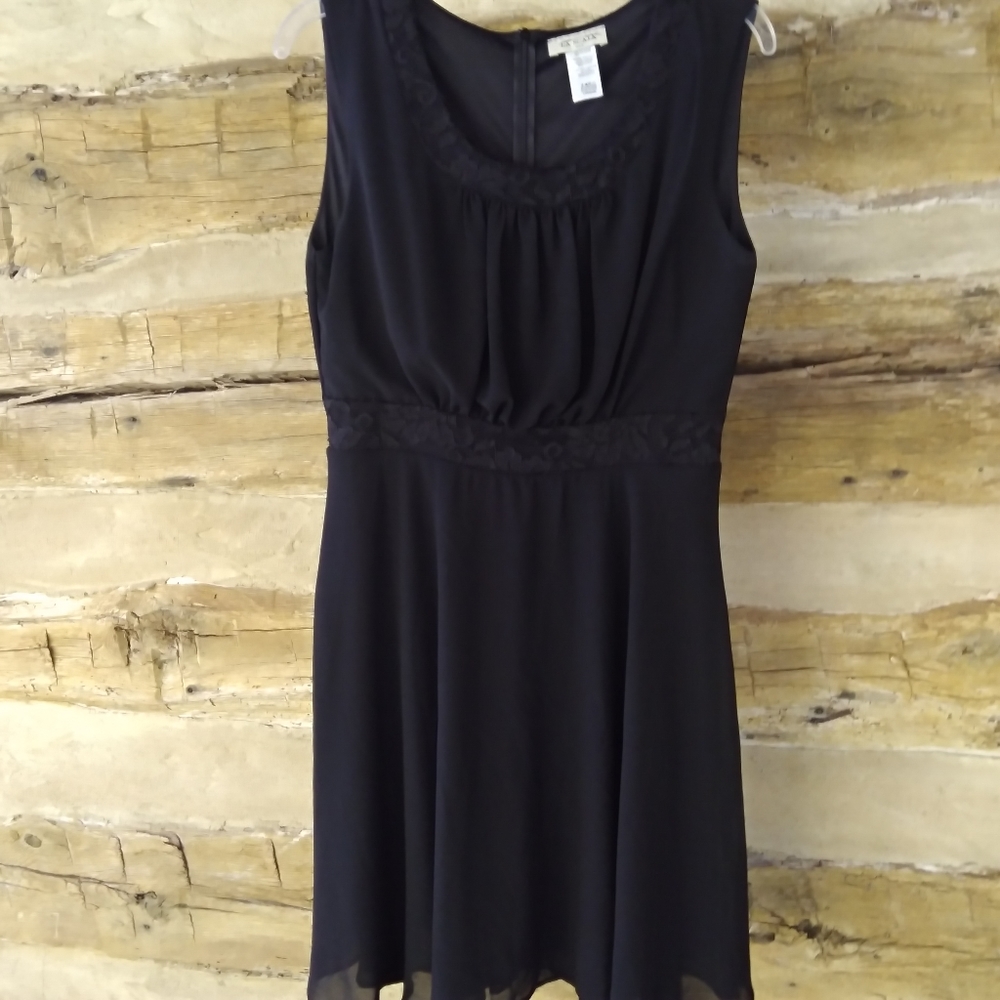 La Scala Black Lace Trimmed Midi Dress Size Large